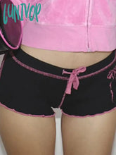 Lunivop Sweet Korean Stitched Low Waisted Summer Shorts For Women Coquett Clothes Bow Ruched Skinny